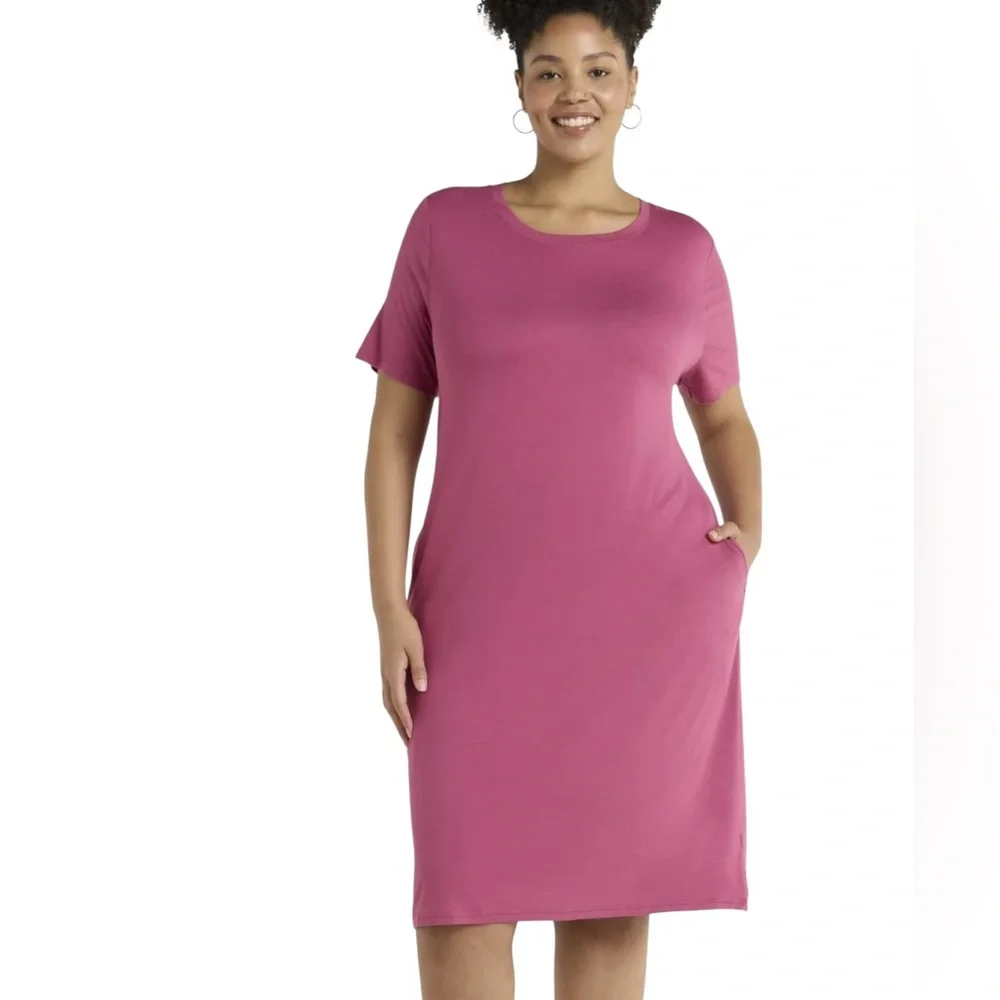 Terra & Sky Dress T-Shirt Knit Rose Casual with Pockets NWT Size 1X